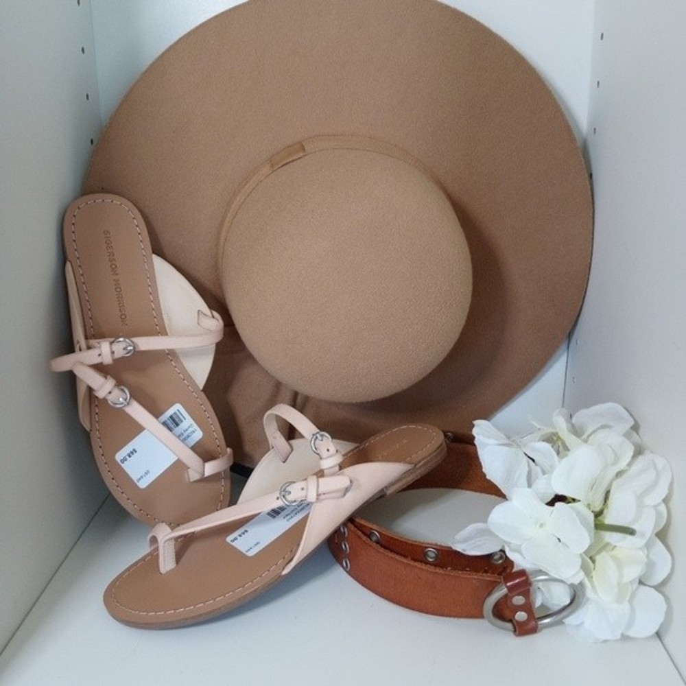 SIGERSON MORRISON tan leather strappy flat sandals SZ 6.5